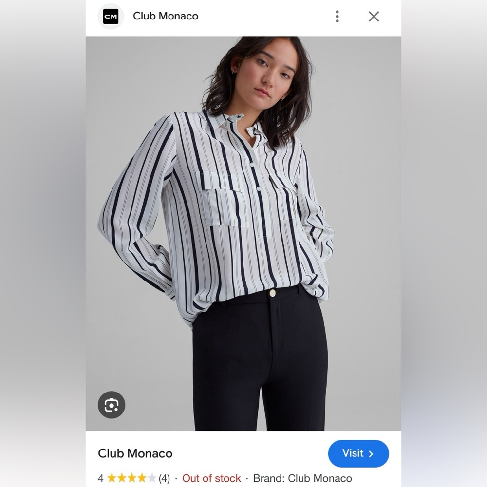 Club Monaco Safari silk cream and navy striped blouse